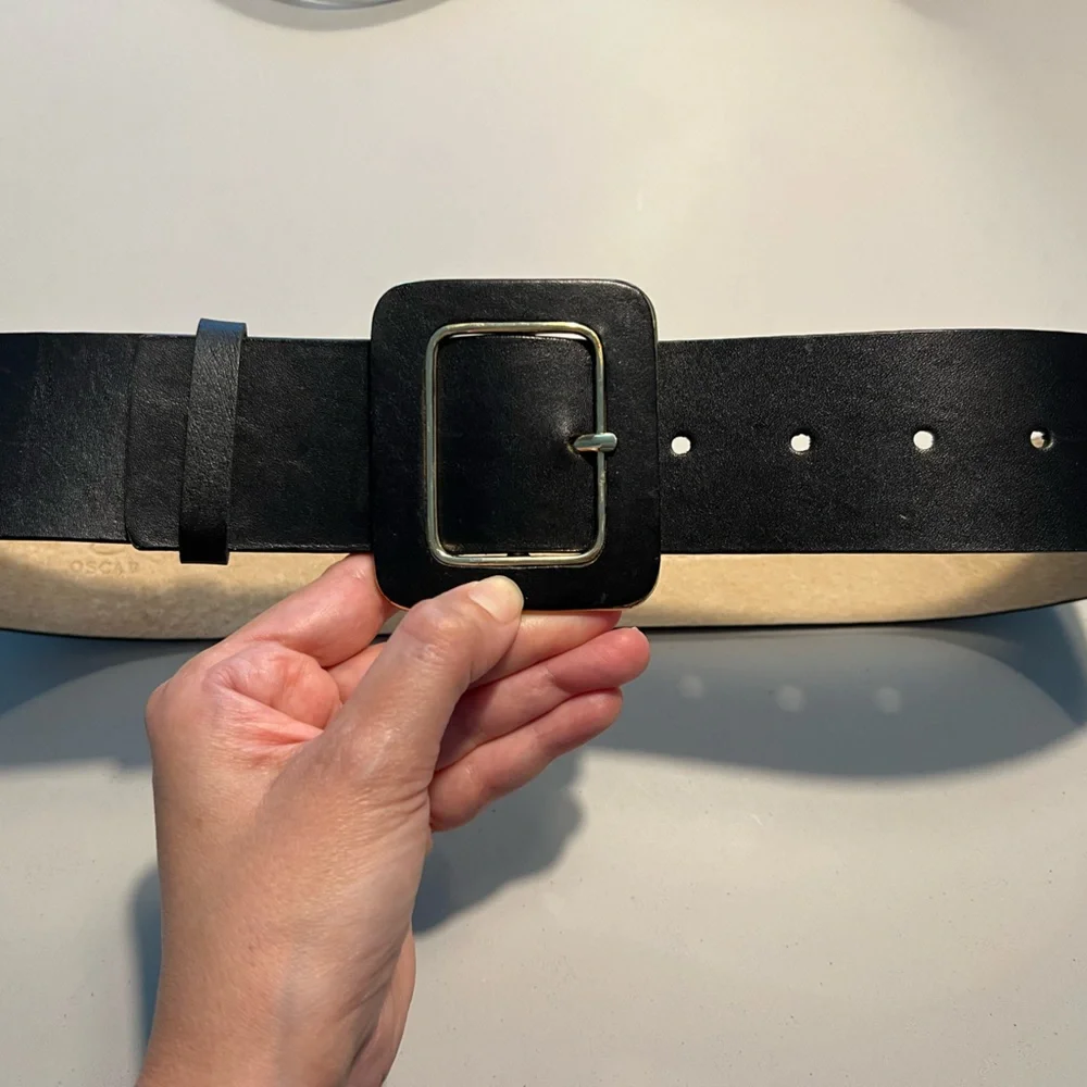 Black wide Leather Belt with Gold Buckle Small